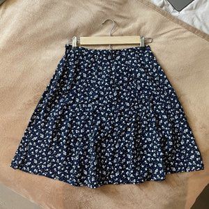 Navy Blue Floral Flowy Mini Skirt